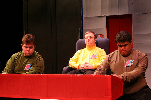 Three actors during a scene of "Oh My, An Invasion! and Star Corps: The Search for Mind-Zap"